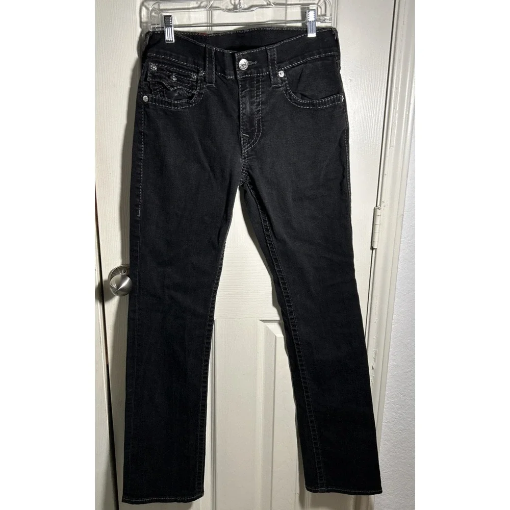 True Religion Ricky Men 31 Jean Rinse Black Flap Button Pocket Relaxed Straight